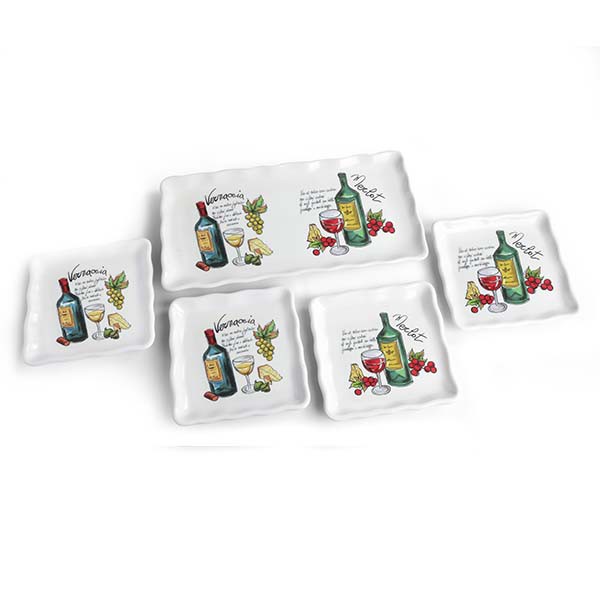 Set Aperitif Vino 5 pezzi Merlot/Vernaccia (1 vass. Rett.39X20cm + 4 vass. Picc. 18X18)