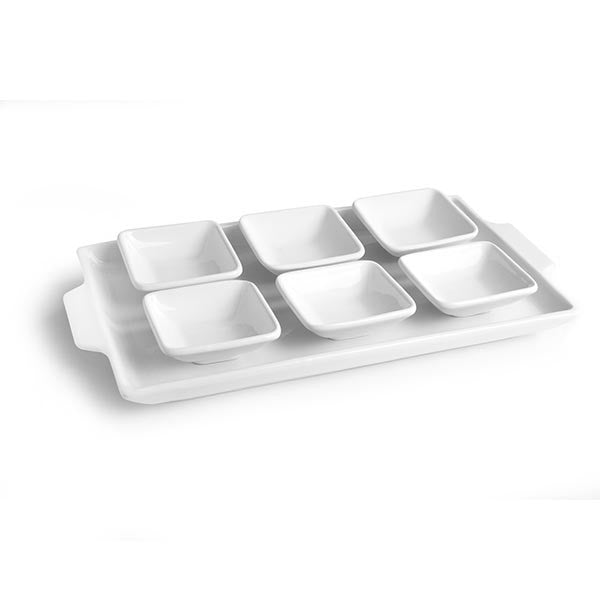 Set 7 Pz Bianco (1 Vass. Rett.c/m 40x22 cm + 6 Copp. 9 cm) Snack Holder