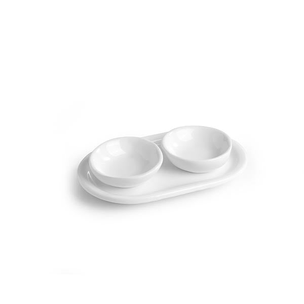 Set 3 Pz Bianco (1 Vass. Ovale 19x12cm + 2 Copp. cm 8) Snack Holder