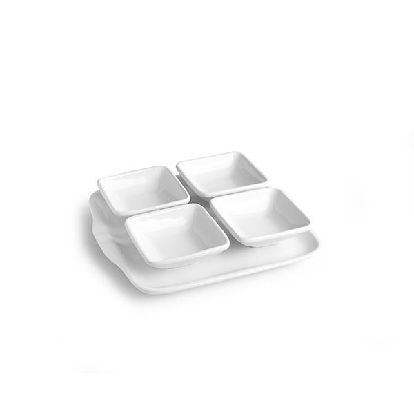 Set 5 Pz Bianco (1 Vass. Rett.c/m 23x21 cm + 4 Copp. 9 cm) Snack Holder