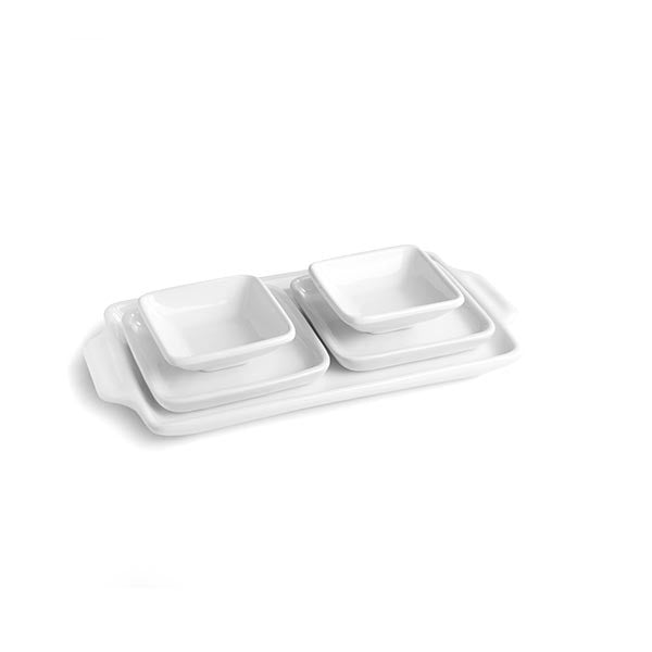 Set 5 Pz Bianco (1 Vass. Rett.c/m 29x14 cm + 4 Copp. 9-11 cm) Snack Holder