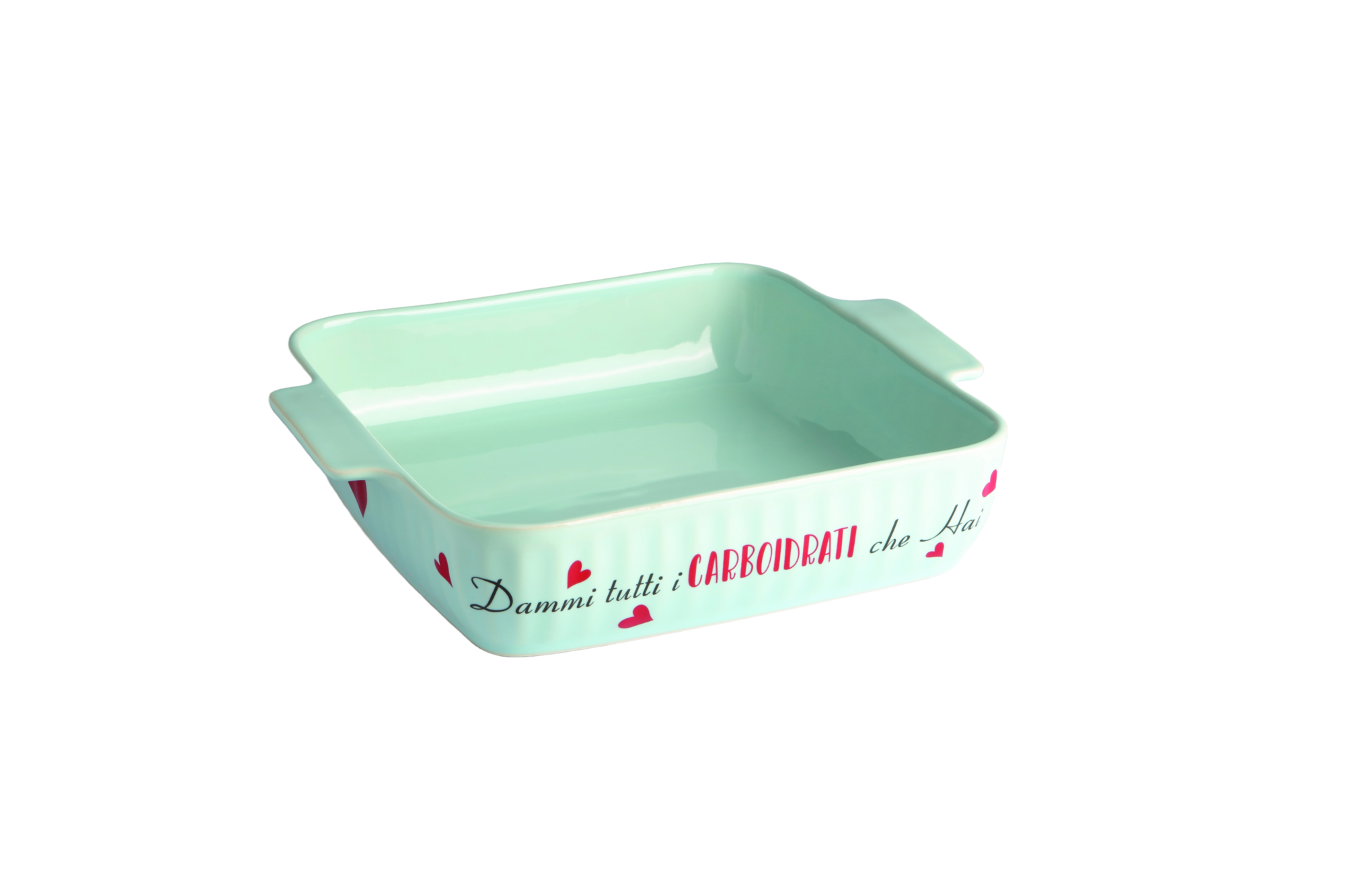 Pirofila Lasagna quadrata celeste 25x25x7 cm con scritte